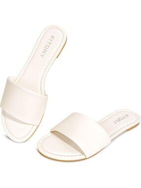 Women's All White Round Toe Classic Single Strap Non Slip Sole Summer Slippers